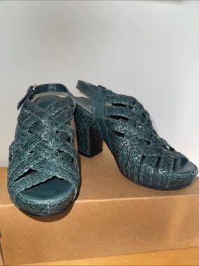 Pons Quintana Braided Slingback Heels in Dark Teal